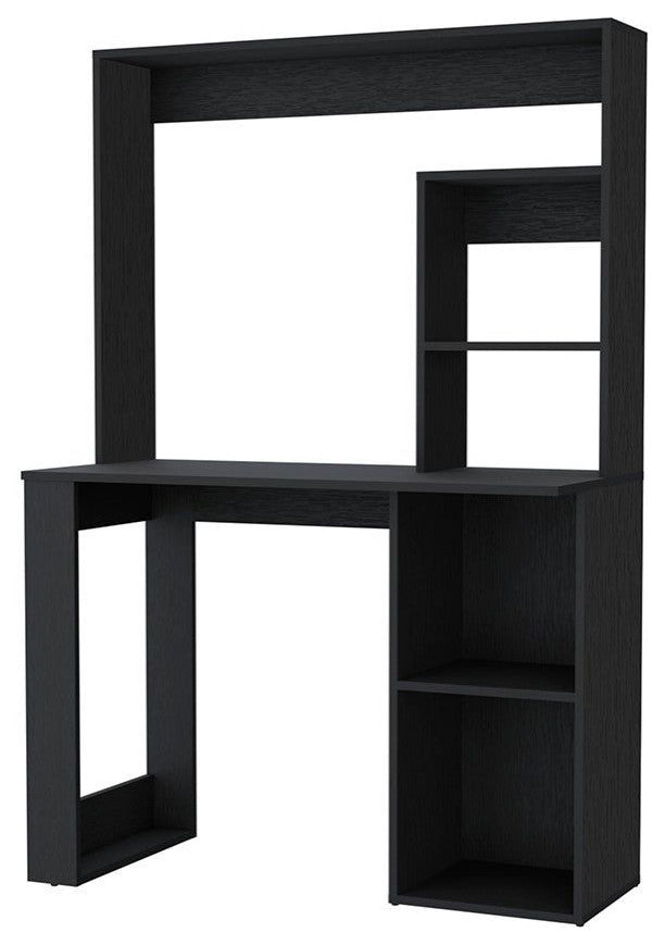 Carroll Computer Desk With Hutch and 5 Open Shelves, Black