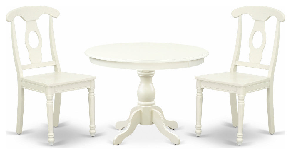 3 Pc Dining Set, Linen White Table, 2 Linen White Wood Chairs