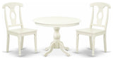 3 Pc Dining Set, Linen White Table, 2 Linen White Wood Chairs