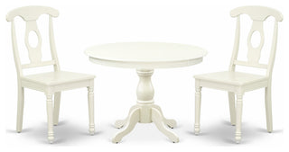 3 Pc Dining Set, Linen White Table, 2 Linen White Wood Chairs