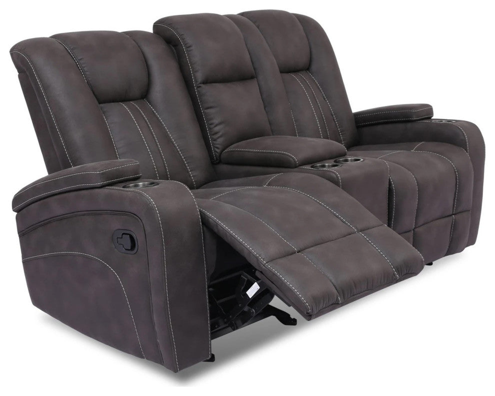 Benzara BM252439 Glider Recliner Loveseat, Lift Top Armrest/Cup Holders, Gray