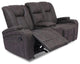 Benzara BM252439 Glider Recliner Loveseat, Lift Top Armrest/Cup Holders, Gray