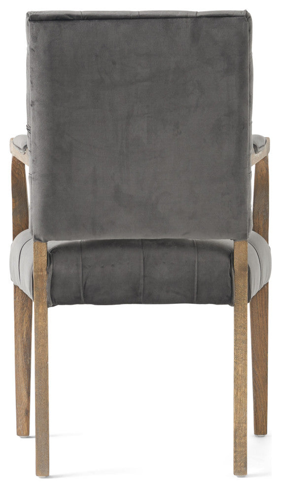 GDF Studio Myrtle Contemporary Velvet Tufted Dining Arm Chair, Charcoal and Oak