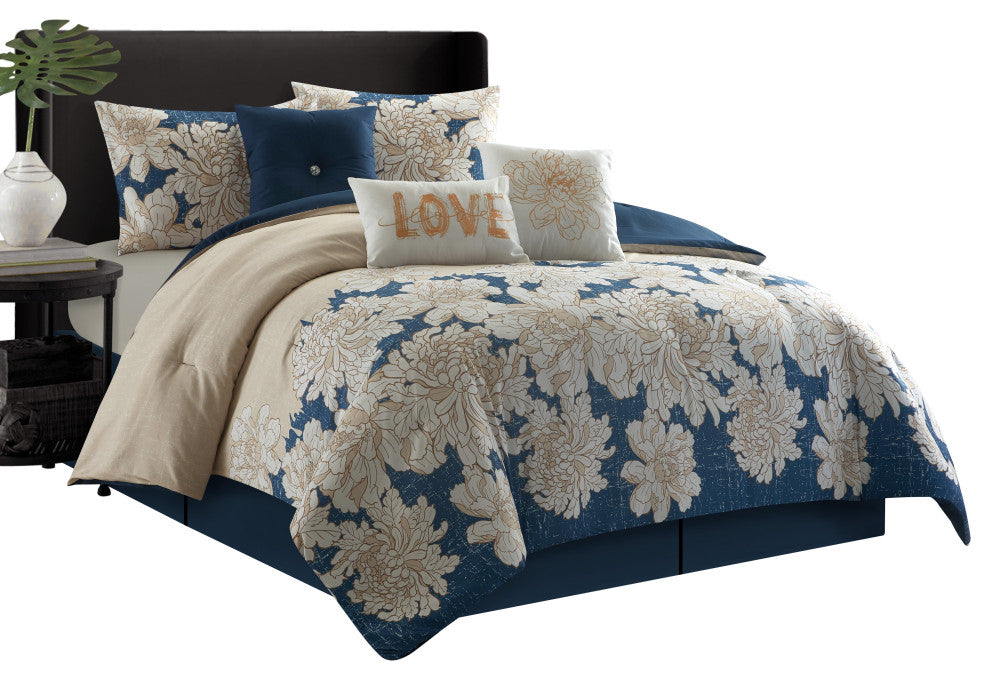 Wealthy 7 Piece Comforter Set, Queen