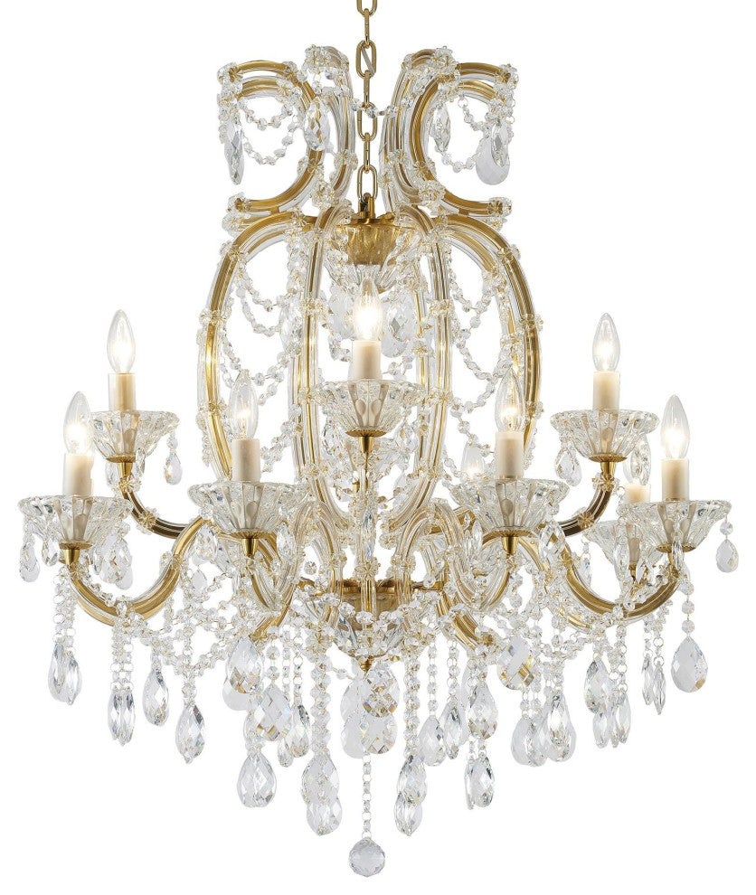 12-light Satin Brass Chandelier With Clear Hanging Crystals