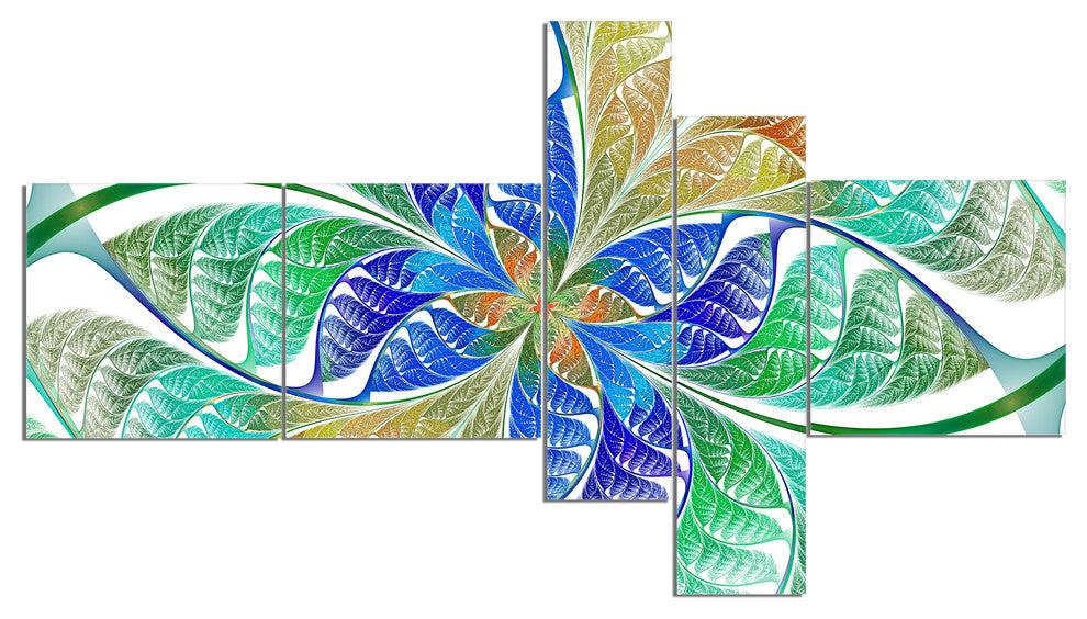 Light Blue Fractal Stained Glass, Abstract Canvas Art Print, 60"x32", 5 panels