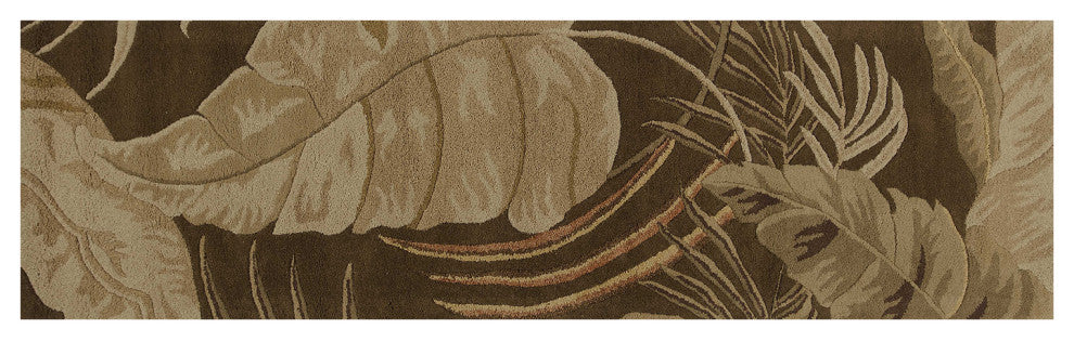 HomeRoots 8' Mocha Brown Hand Tufted Tropical Leaves Indoor Runner Rug
