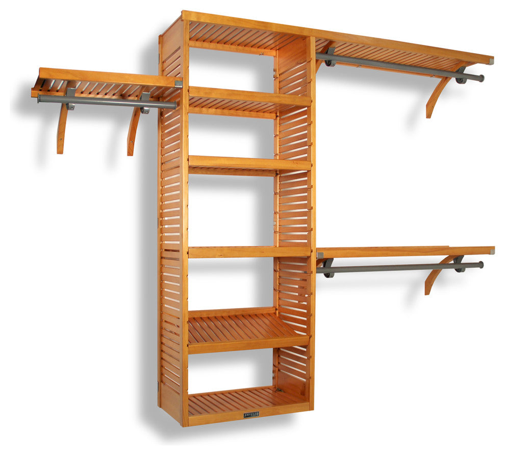 Solid Wood Walk-In Closet Organizer with hanging, Honey Maple