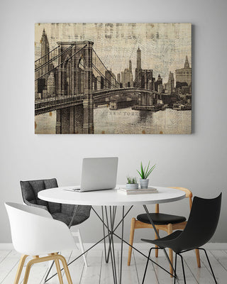 "Vintage Brooklyn Bridge" Museum Mounted Canvas Print, 32"x24"