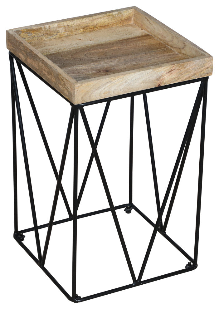 Benzara UPT-262395 Industrial End Side Table, Square Tray Top, Brown, Black