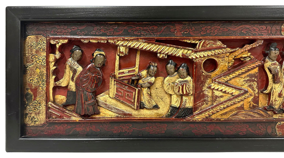 Consigned Antique Chinese 3d Carving Wood Panel Hanging Architectural Element