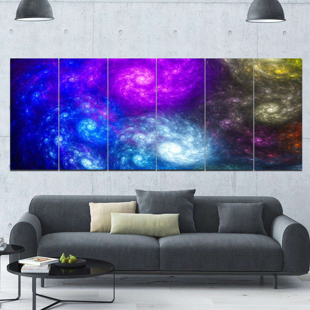 Colorful Fractal Rotating Galaxies, Abstract Wall Art Canvas, 70"x28", 6 Panels