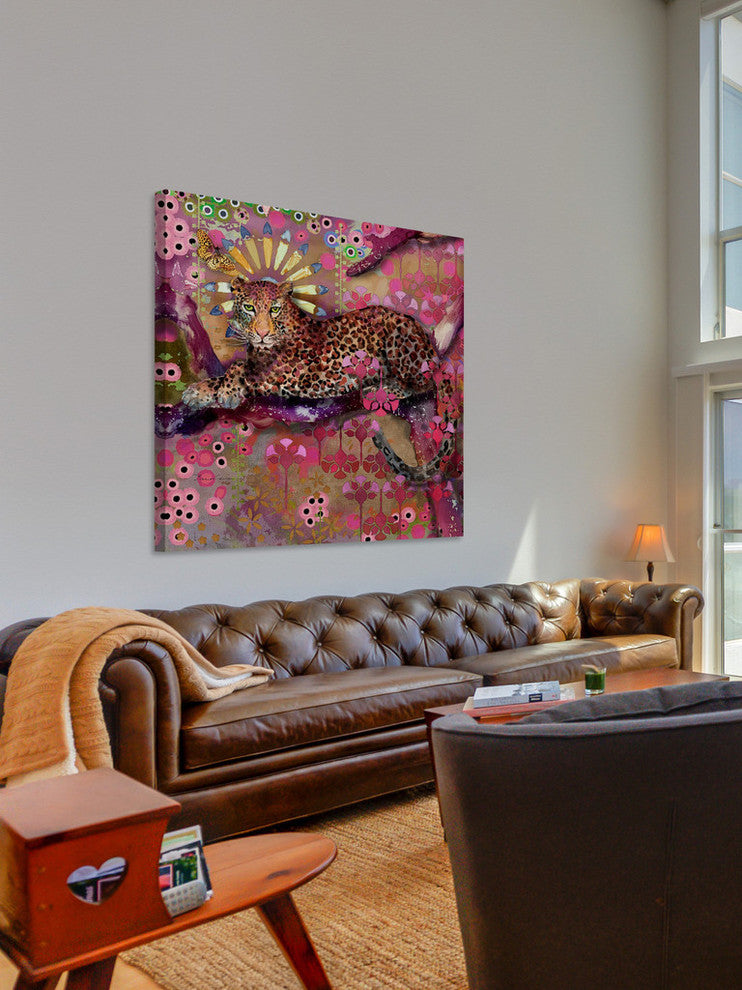 "Leopard and Butterfly" Painting Print on Wrapped Canvas