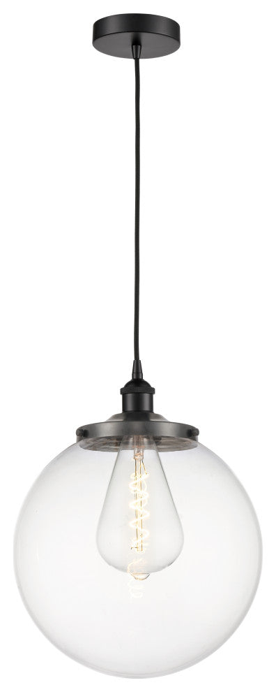 Beacon 1-Light 14" Cord Hung Mini Pendant, Matte Black, Clear