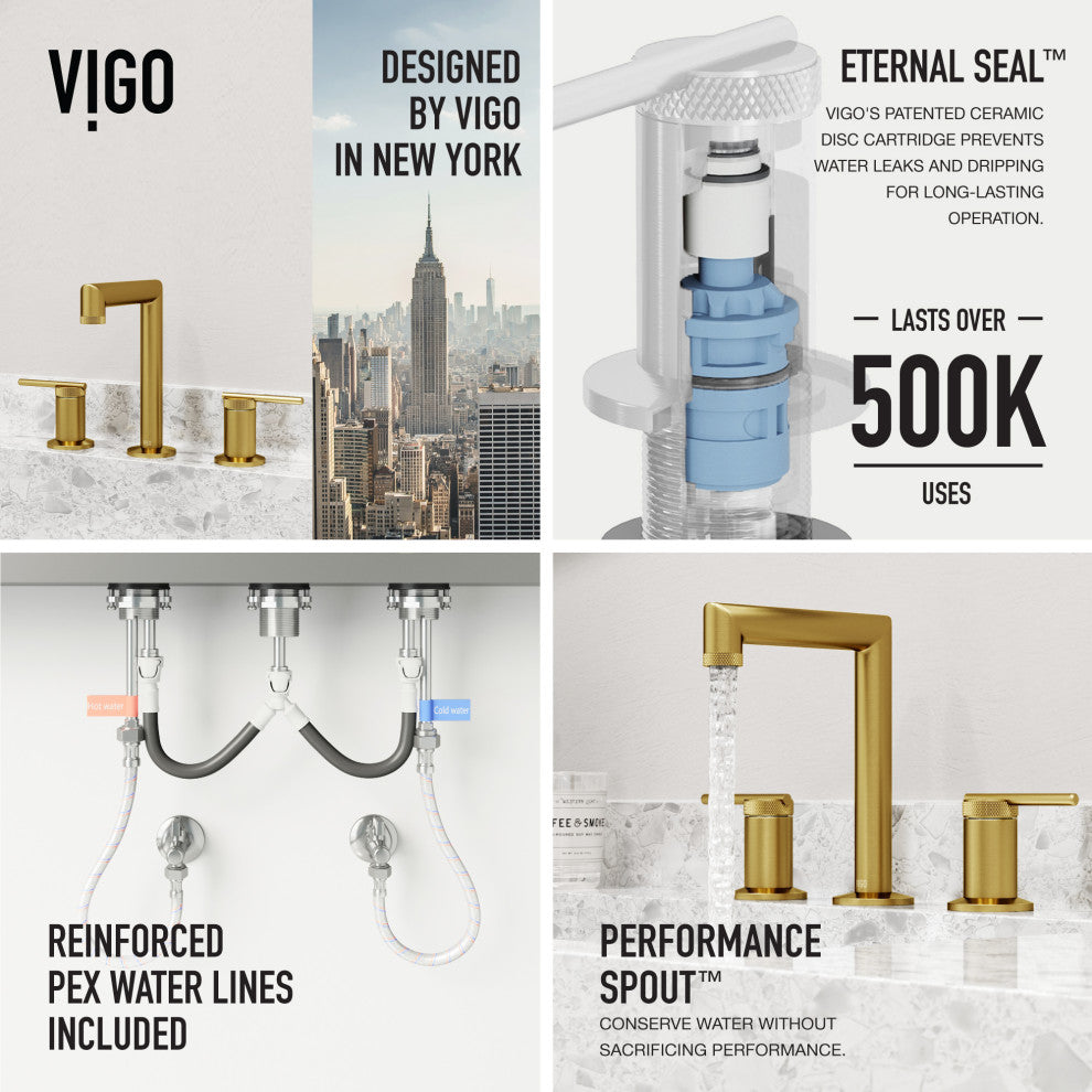 VIGO Sterling 7" H 2-Handle Widespread Bathroom Faucet, Matte Brushed Gold