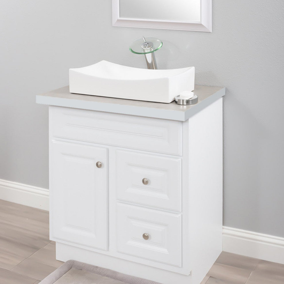 Modern Porcelain Vessel Sink and Faucet Set, Chrome