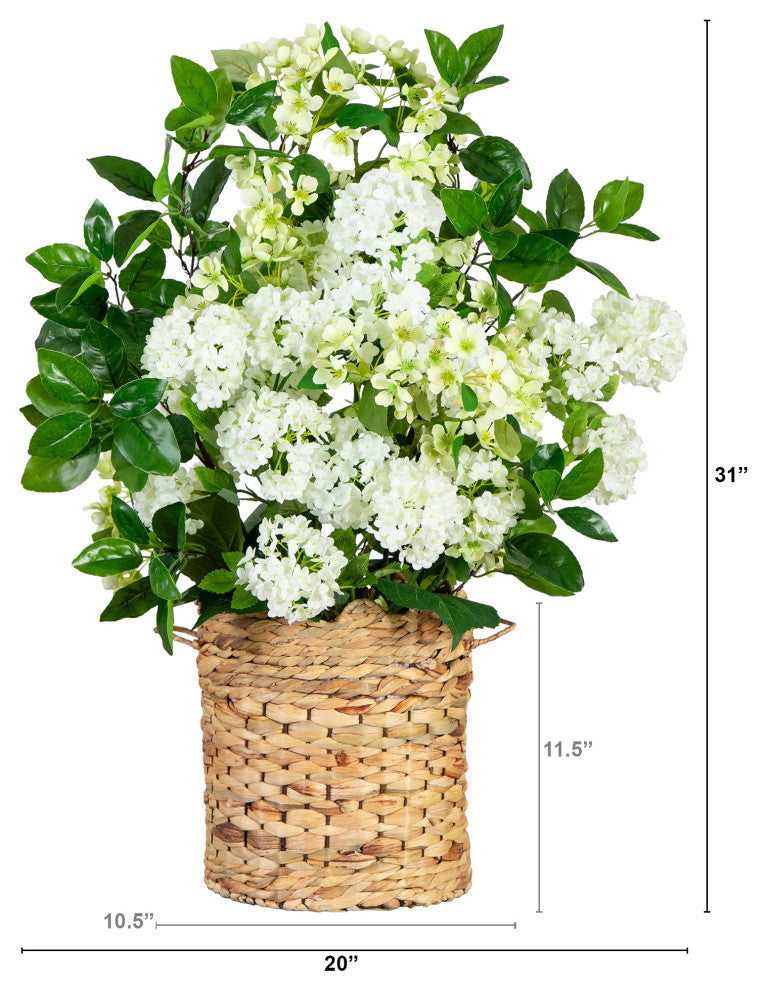 31in. Artificial Mixed Flower Arrangement, Hyacinth Weave Basket