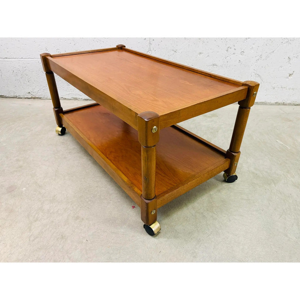 Vintage 1960s Mahogany 2-Tier Rolling Cart