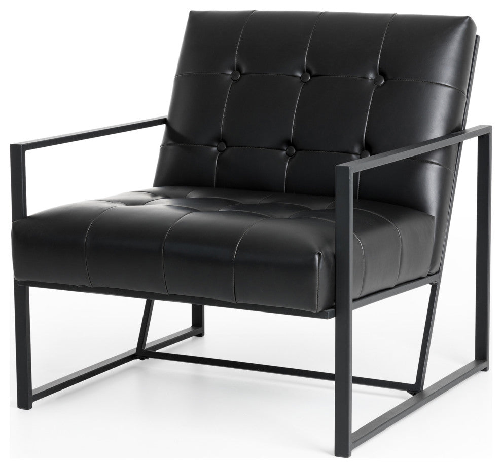 Modern Leatherette Accent Armchair With Black Metal Frame, Set of 2, Black
