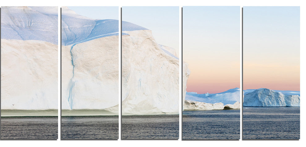Greenland Ices of Polar Regions, Seashore Canvas Wall Art, 60"x28", 5 Panels