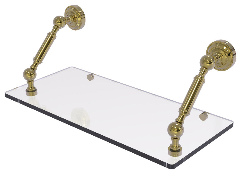Dottingham 18" Floating Glass Shelf, Unlacquered Brass