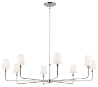 Pallas 52" XL 8-Light Round Chandelier With White Linen Shade, Polished Nickel