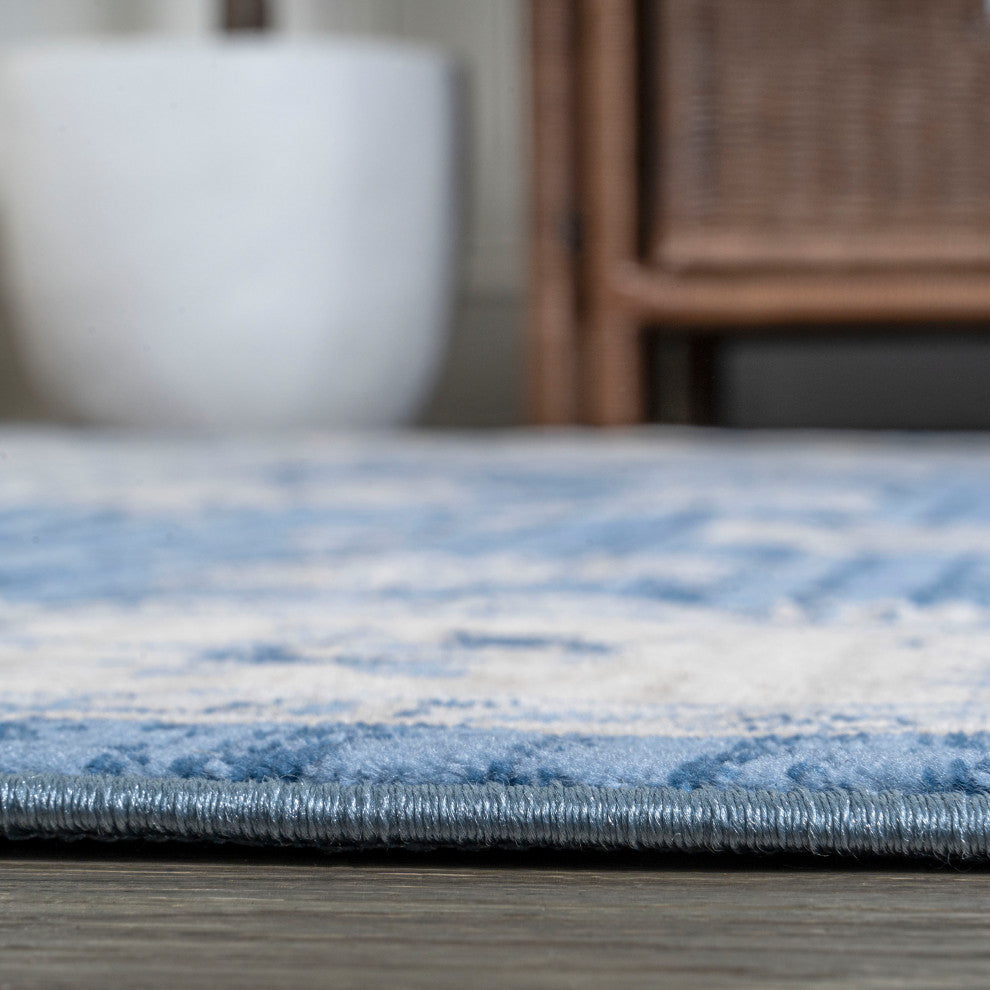 Modern Persian Moroccan Blue/Ivory 6' Round Area Rug