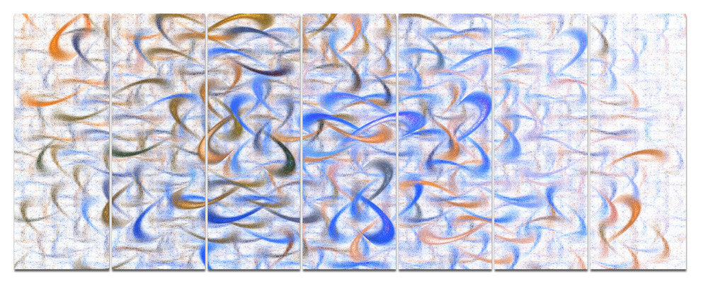 Light Blue Watercolor Fractal Art, Abstract Art on Canvas, 83"x32", 7 Panels