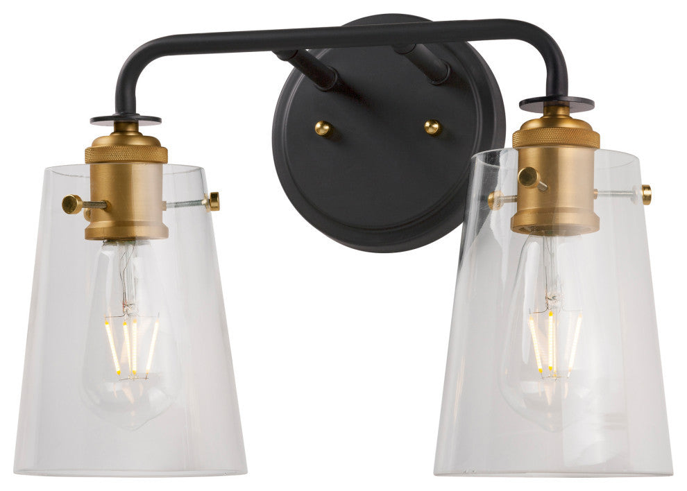 2-Light Bath Bar, Black and Soft Gold