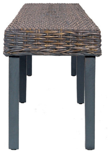vidaXL Bench Dining Bench Seat Gray Natural Kubu Rattan and Solid Mango Wood