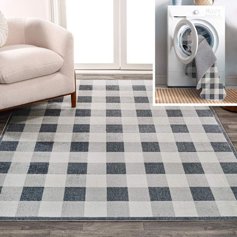Gradient Plaid Cottage Machine-Washable Light Gray/Dark Gray/Cream 8x10 Area Rug