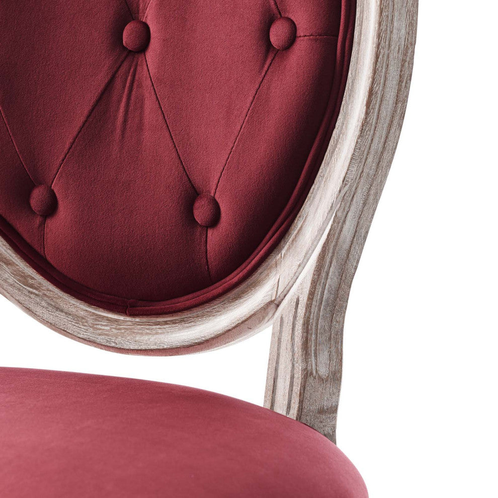 French Vintage Side Dining Chair, Velvet, Wood, Brown Natural Red, Modern