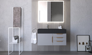 CastelloUSA Amazon 36" Wall Mount Vanity Set, Gray, Black Top, Gold Handles