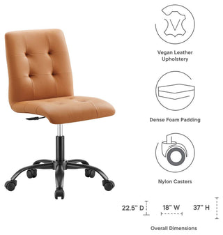 Prim Armless Vegan Leather Office Chair, Black Tan