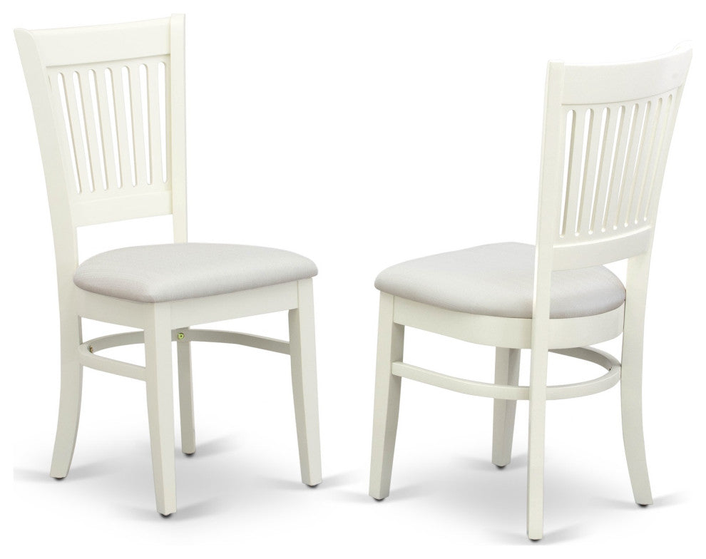 5-Piece Set, 4 Chairs With Slatted Back -A Table With Round Top, Linen White