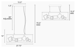 LNC Safranner LED 8-Light 28" Modern Rectangle Chandeliers, Black/Gold