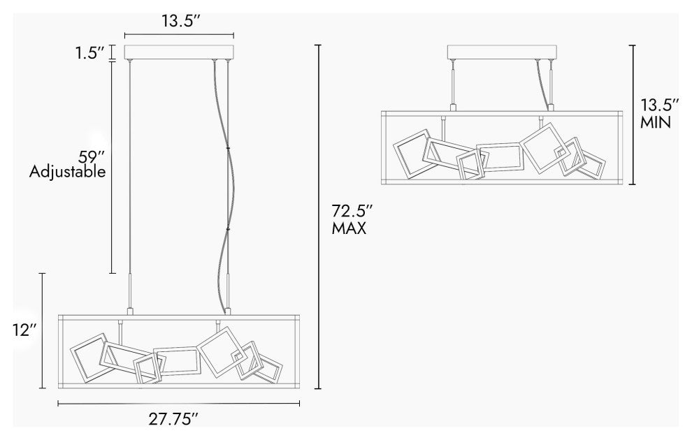 LNC Safranner LED 8-Light 28" Modern Rectangle Chandeliers, Black/Gold