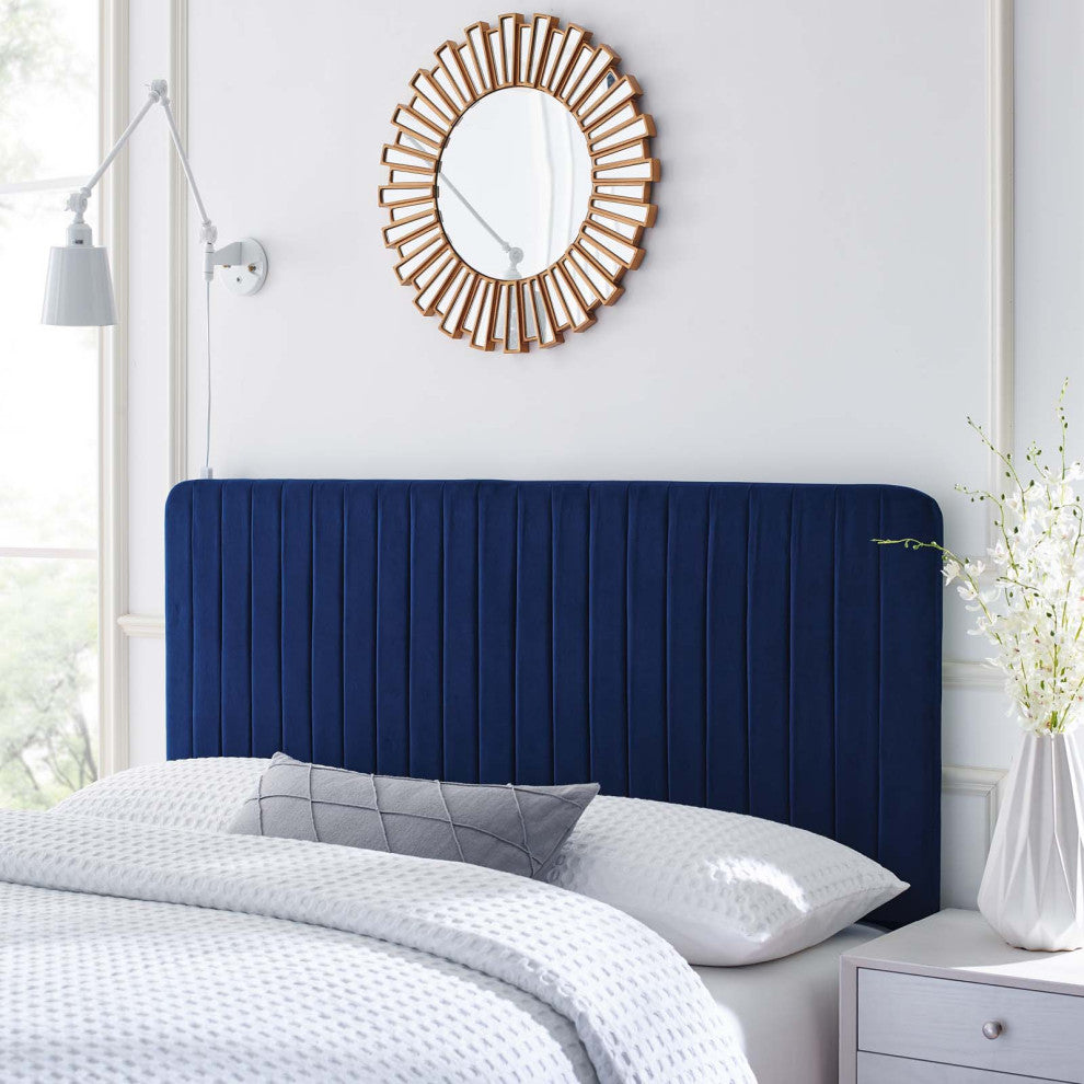 Milenna Channel Tufted Performance Velvet Full/Queen Headboard Navy