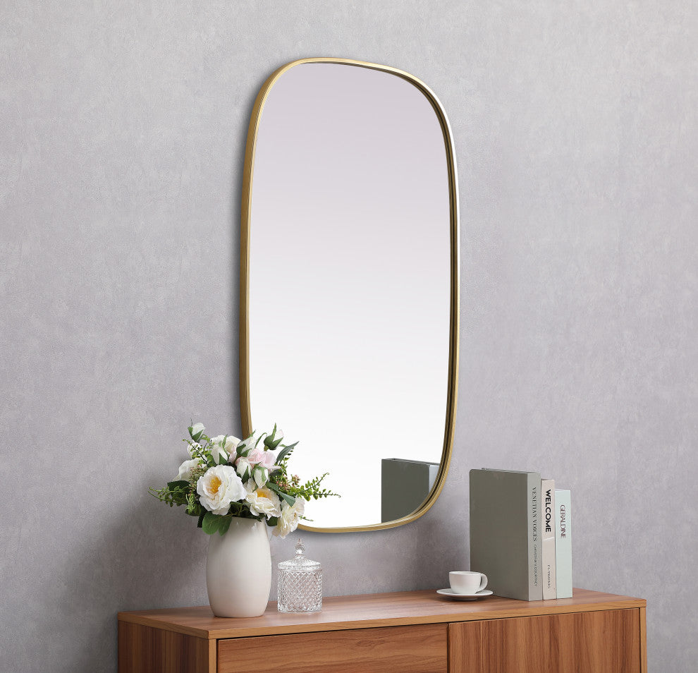 Metal Frame Oval Mirror 24X40 Inch, Brass