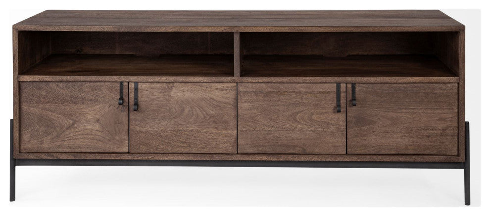 Glen IV Brown Solid Wood TV Stand Media Console With Storage, TV up to 71"