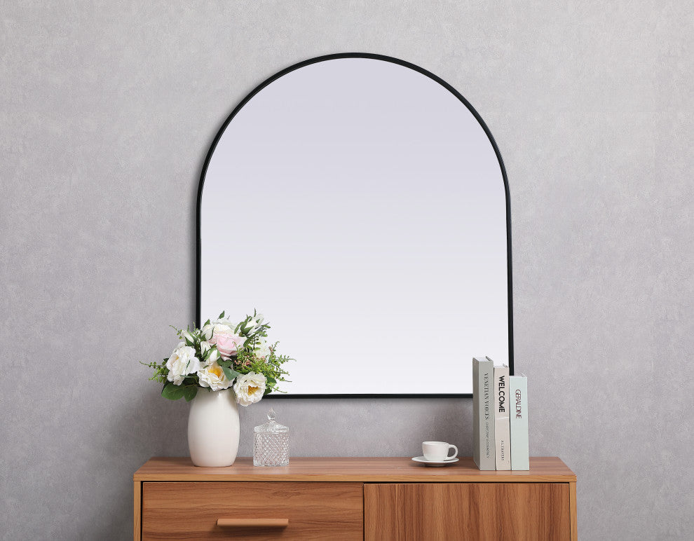 Metal Frame Arch Mirror 33X36 Inch, Black