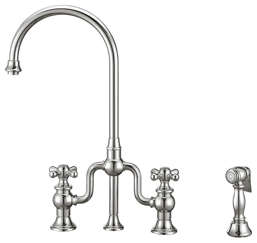Twisthaus Plus Bridge Faucet With Gooseneck Swivel Spout, Cross Handles and Soli