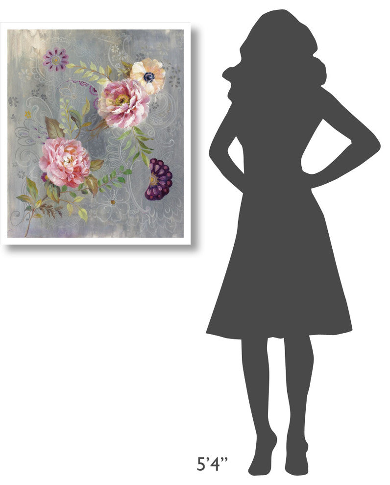 "Peonies and Paisley" Digital Paper Print by Danhui Nai, 28"x32"