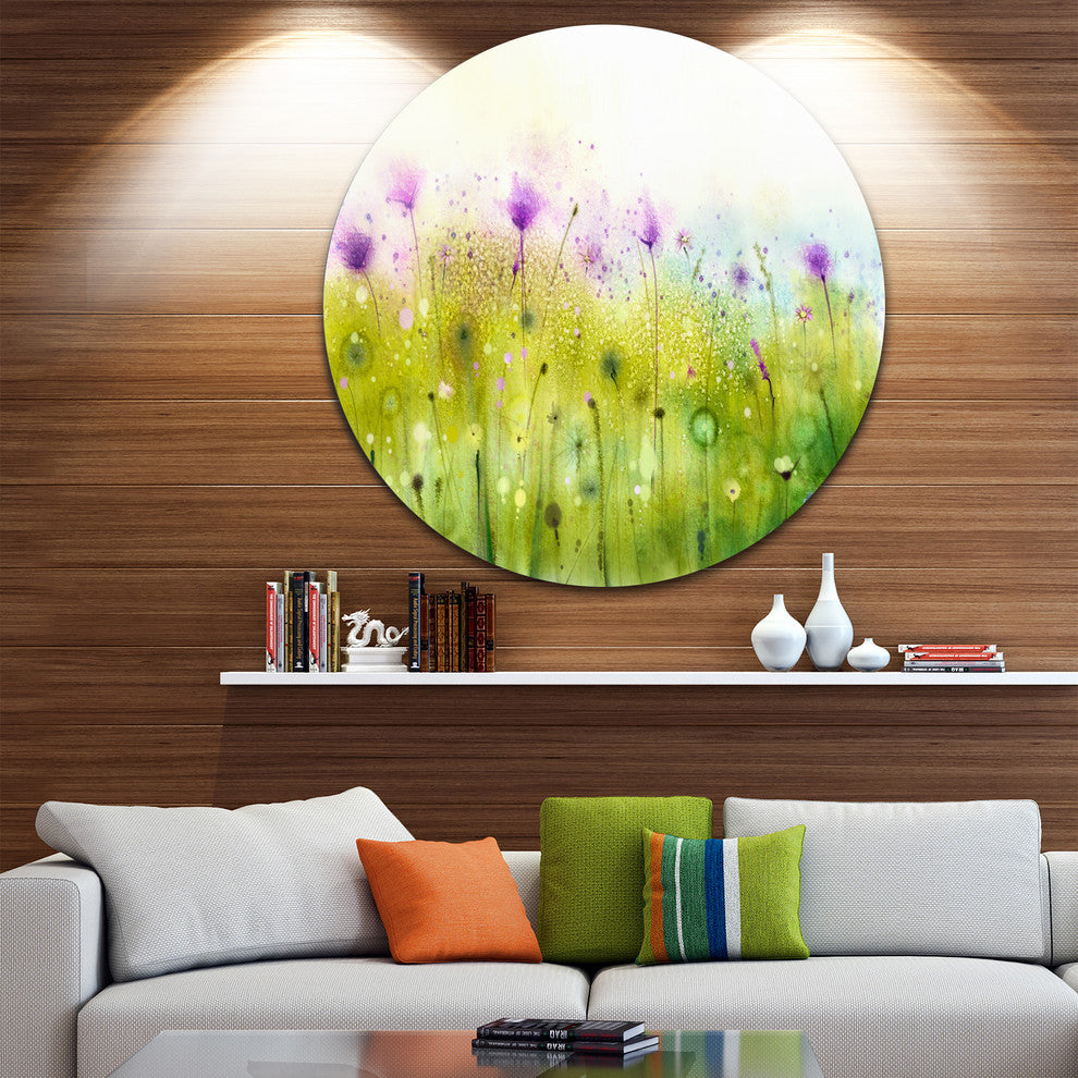 Green Purple Abstract Cosmos Of Flowers, Flower Round Wall Art, 36"