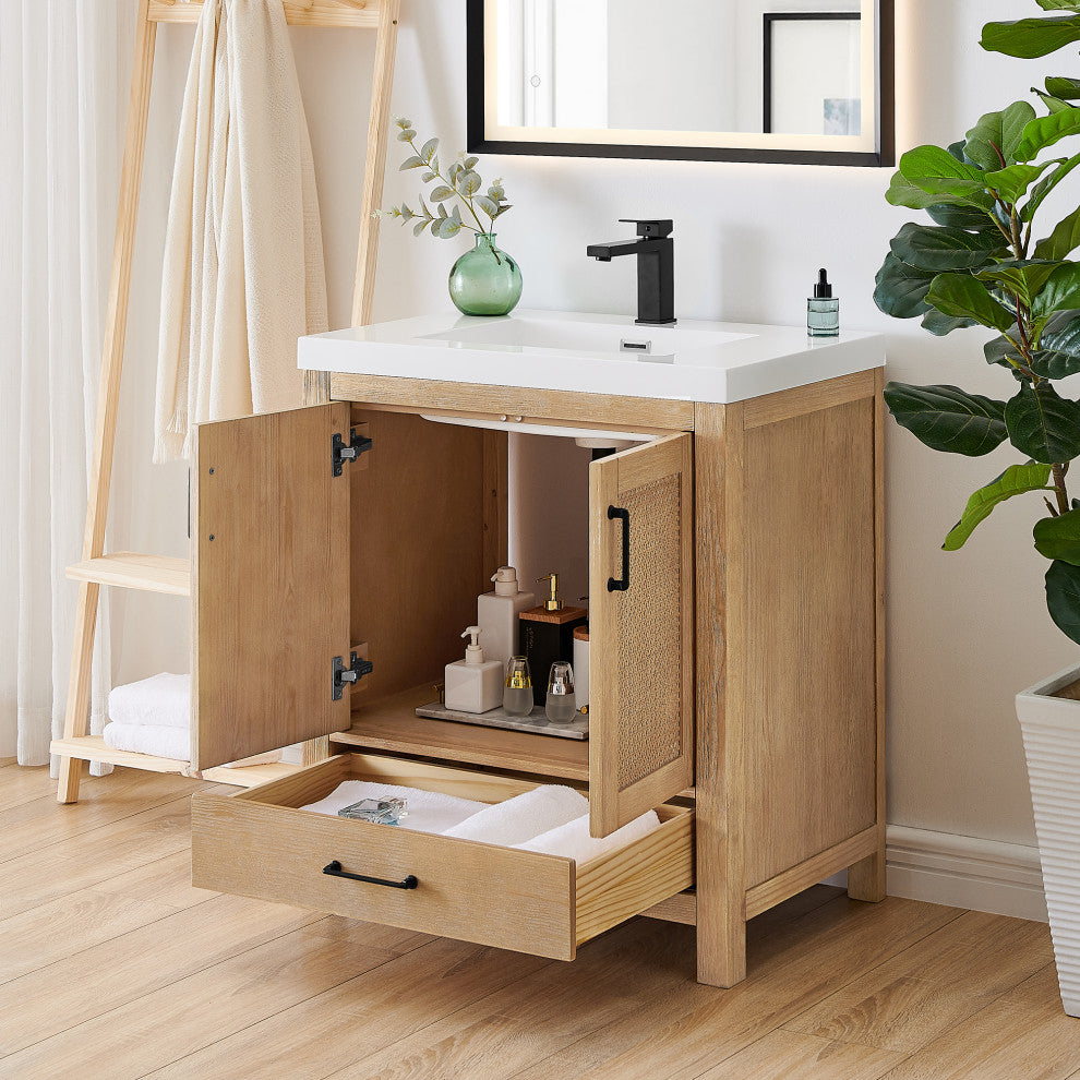 Bondi Single Bath Vanity, Light Brown, 30inch, No Mirror