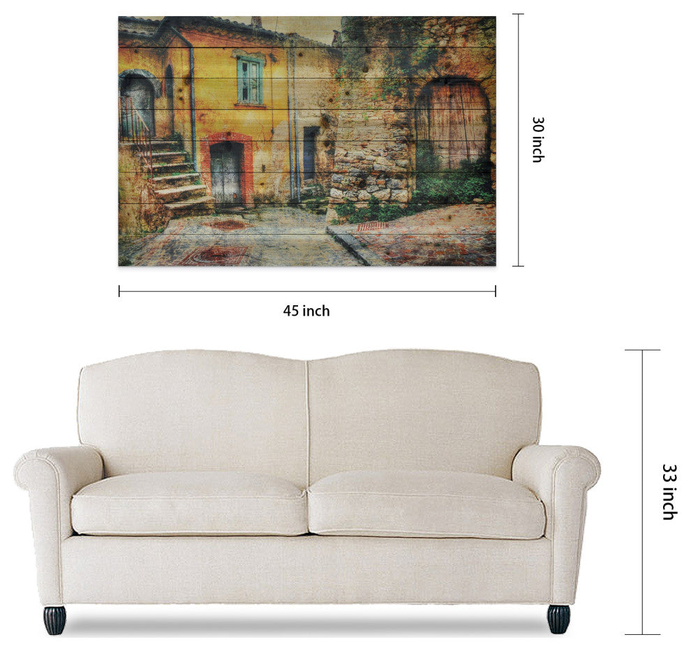 "Old Town" Wall Art Giclee Printed On Solid Fir Wood Planks