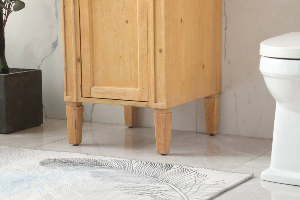 Home Living Vanity with Carrara White Marble Countertop, Natural Wood, 18", Single Sink