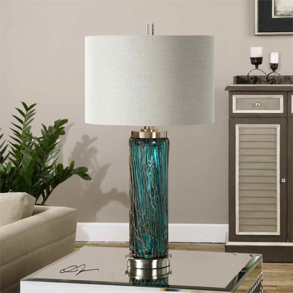 Aqua Ocean Blue Glass Table Lamp