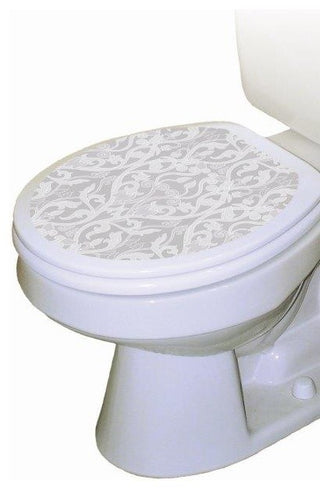 Nouveau Gray Toilet Tattoos Seat Cover, Vinyl Lid Decal, Bathroom Decor, Round