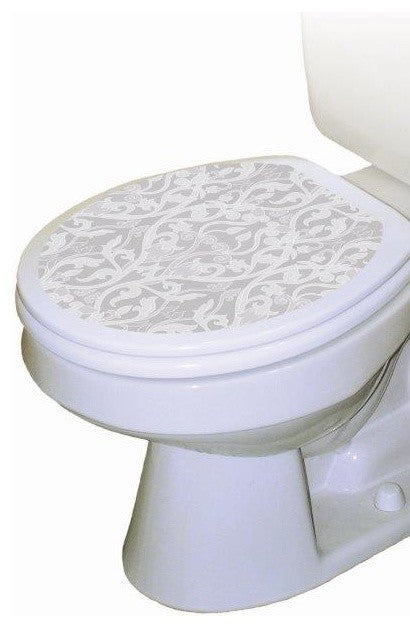 Nouveau Gray Toilet Tattoos Seat Cover, Vinyl Lid Decal, Bathroom Decor, Round